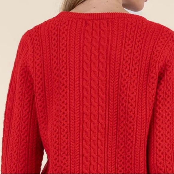 NWT Kut from the Kloth Emerson Scoop Neck Red Cable Knit Sweater - Picture 4 of 5